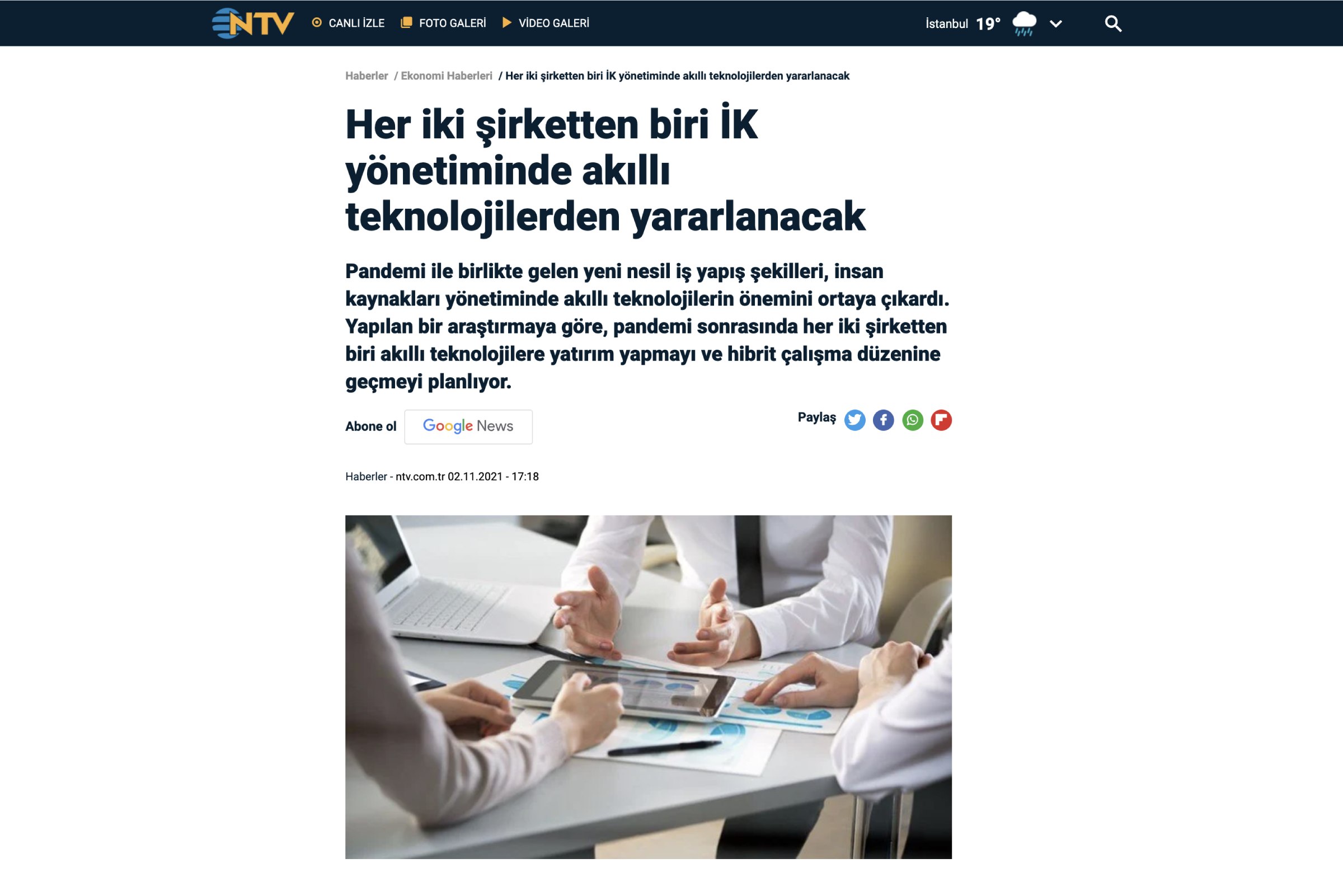 Yeni Nesil İK Yönetimi ve Dijitalleşme Yolculuğu Analizi araştırmamız NTV'de! 