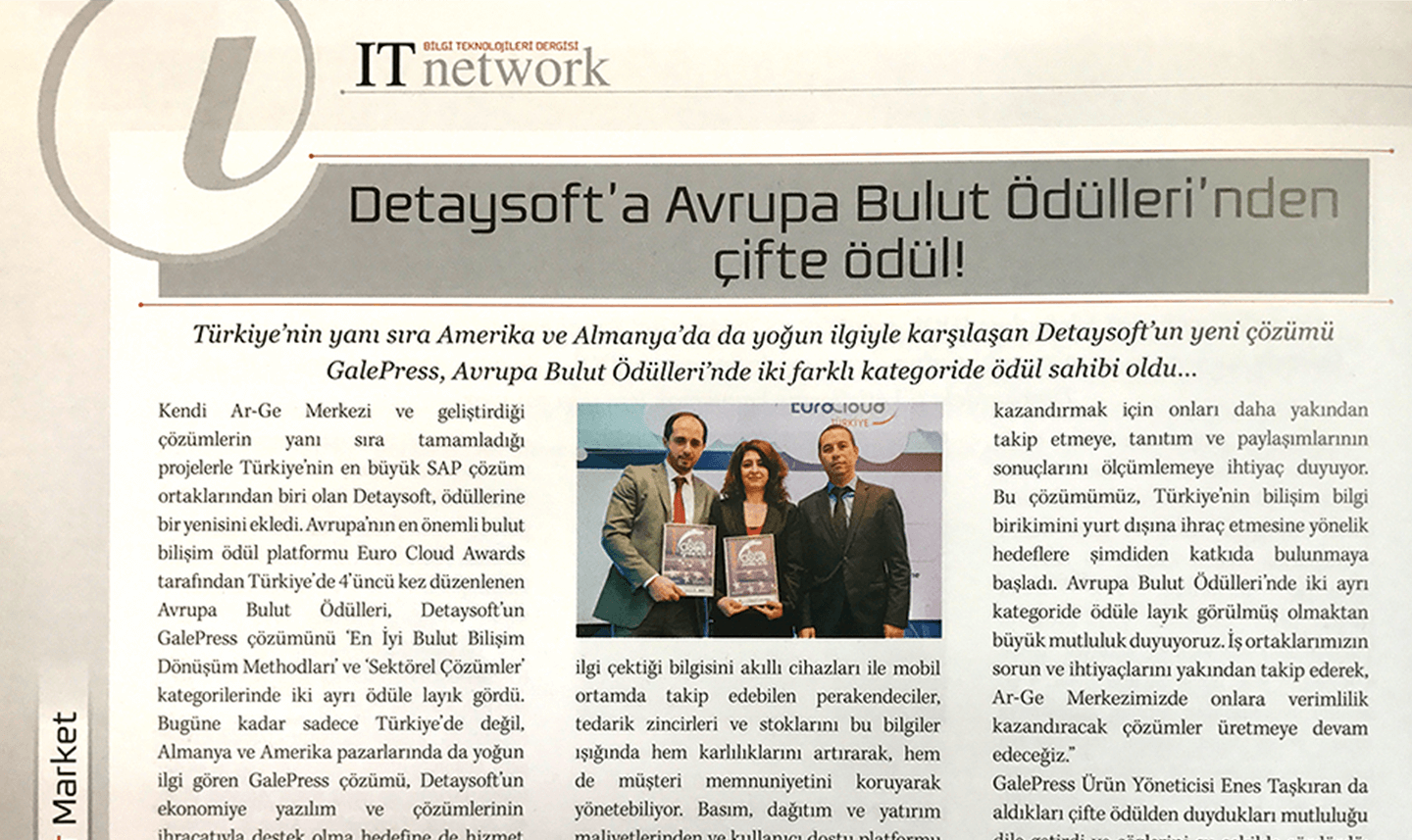 Detaysoft’a Avrupa Bulut Ödülleri’nden Çifte Ödül