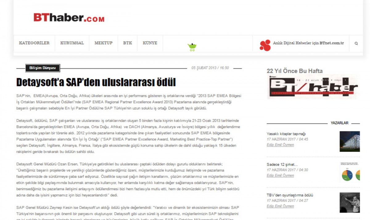 Detaysoft’a SAP’den uluslararası ödül