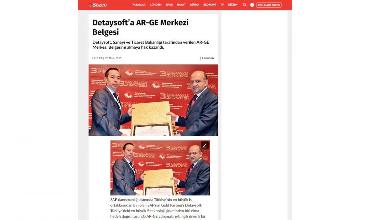 Detaysoft’a AR-GE Merkezi Belgesi